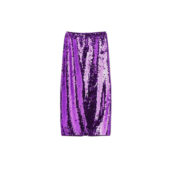 SANDRO Andy Sequin Embellished Knit Pencil skirt Midi Purple Back Slit 40 8 - Picture 1 of 10